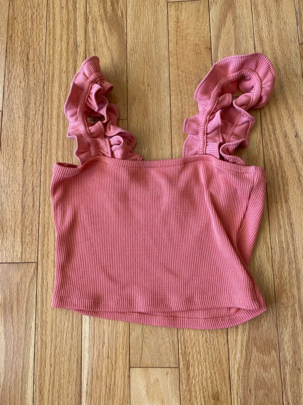 Zara coral ruffled crop top